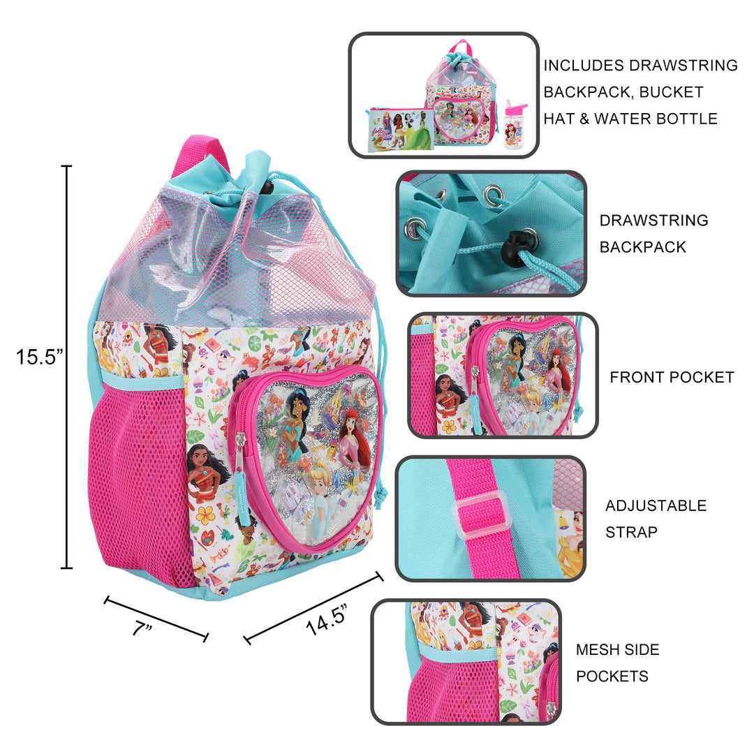 Disney Princess 3-Piece Youth Beach Backpack Set W/ Water Bottle
