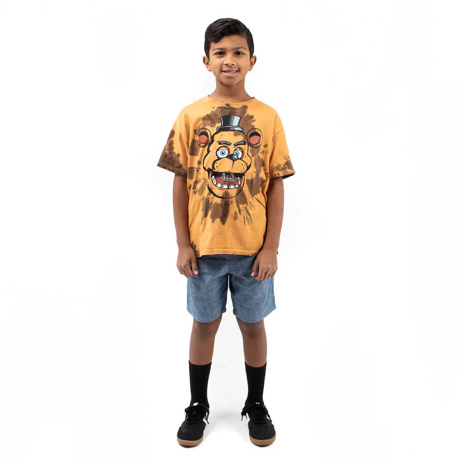 FNAF Freddy Brown Tie Dye Boy's Short Sleeve Tee