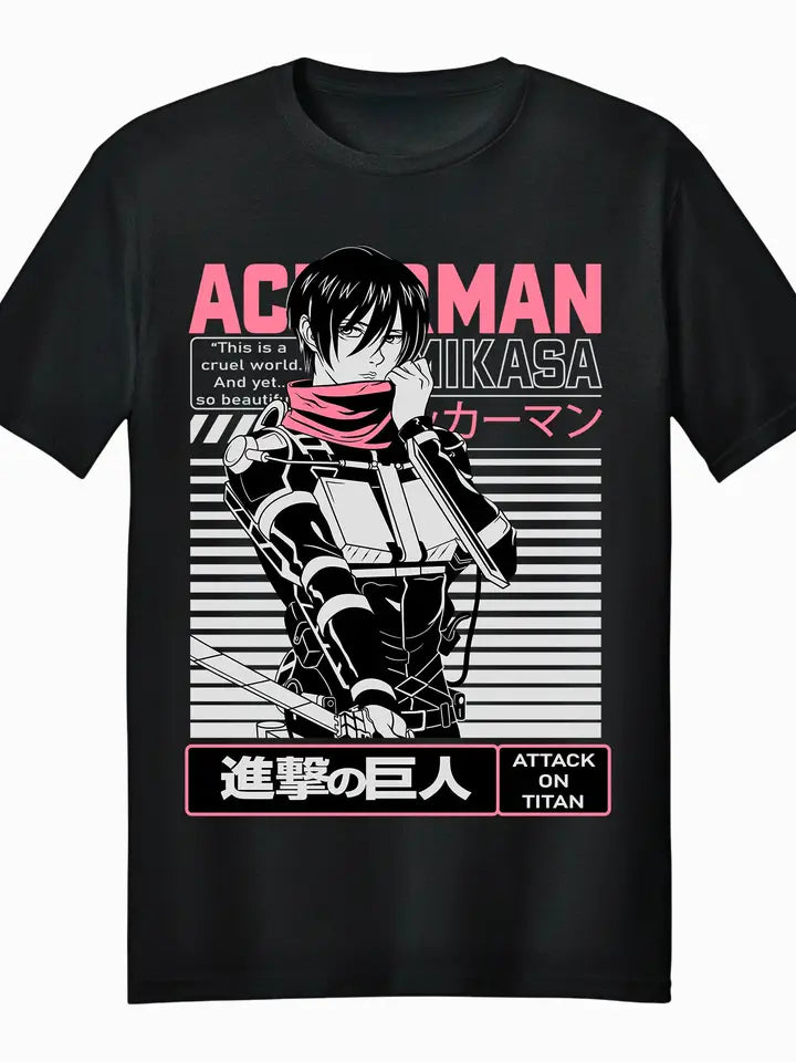 Attack On Titan Mikasa Ackerman Battle Suit Black Adult Short Sleeve Tee