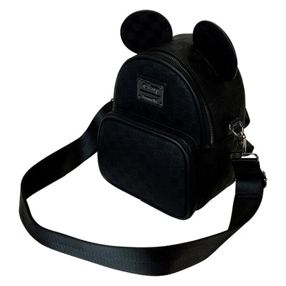 Disney Mickey Ear Checkerboard Convertible Crossbody (Black)