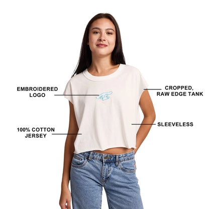 Cinnamoroll Embroidered Character Women's White Raw Hem Cropped Tank