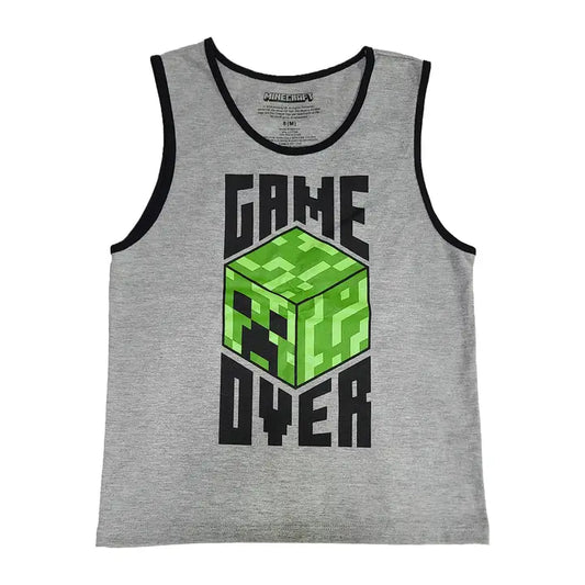 Creeper Game Over Grey Boy's Sleeveless Muscle Shirt