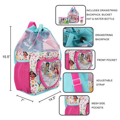 Disney Princess 3-Piece Youth Beach Backpack Set W/ Water Bottle