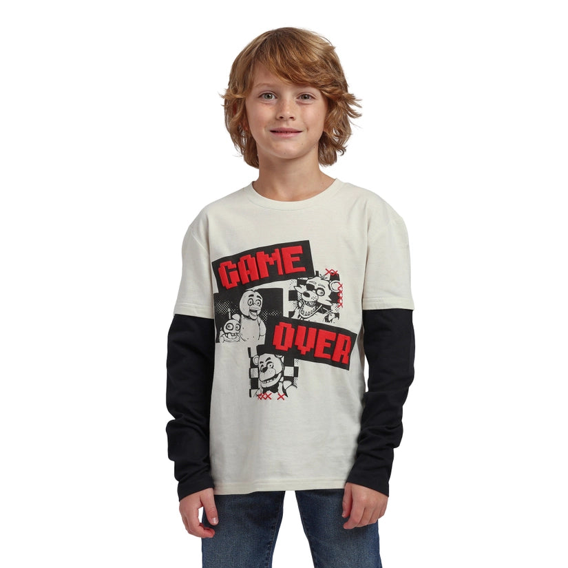 FNAF Game Over Tan Boy's Layered Long Sleeve Tee