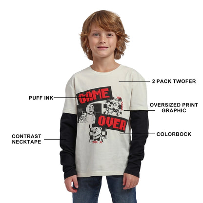 FNAF Game Over Tan Boy's Layered Long Sleeve Tee