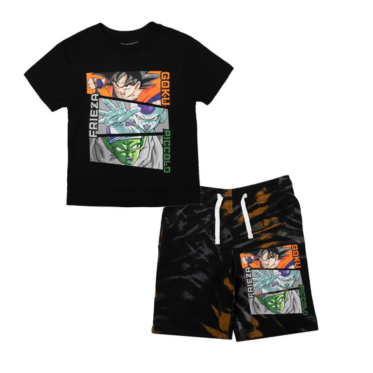 Goku, Frieza, and Piccolo Black Short Sleeve Tee & Shorts Combo Set