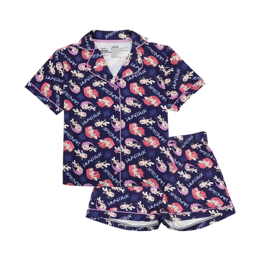 Huntrix Kawaii Characters Women's Button-Down Shirt & Shorts Sleepwear Set