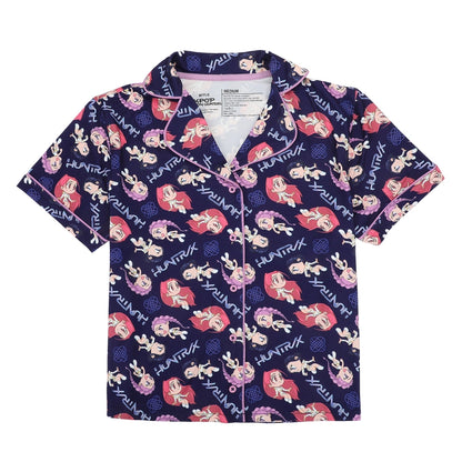Huntrix Kawaii Characters Women's Button-Down Shirt & Shorts Sleepwear Set