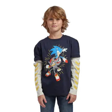 Sonic & Shadow Black Boy's Layered Long Sleeve Tee
