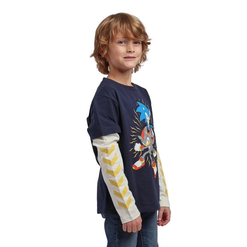 Sonic & Shadow Black Boy's Layered Long Sleeve Tee