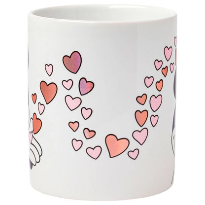 Disney 14 oz. Minnie Blowing Kiss to Mickey with Hearts Gold Heart Shaped Handle 2 Pack Mug Set