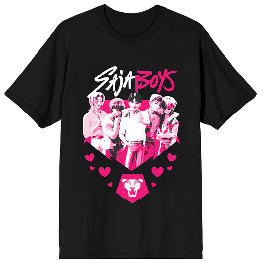 KPop Demon Hunters Saja Boys Pink and White on Black Adult Short Sleeve Tee