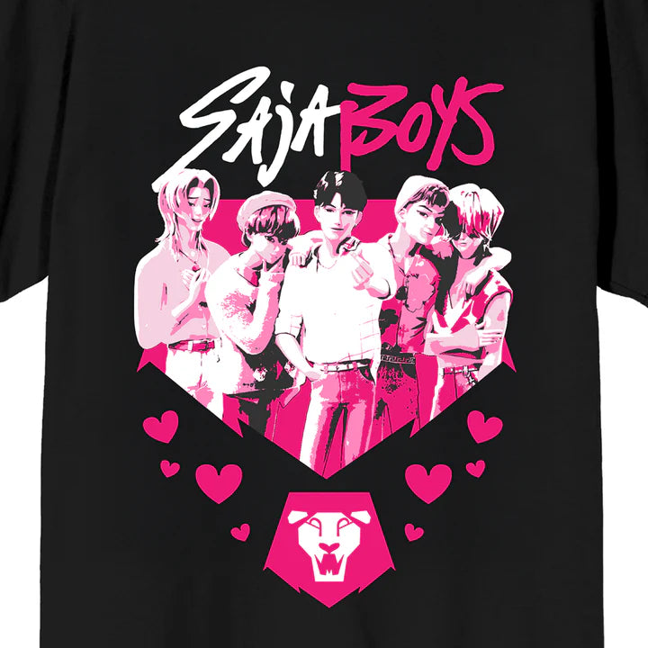 KPop Demon Hunters Saja Boys Pink and White on Black Adult Short Sleeve Tee