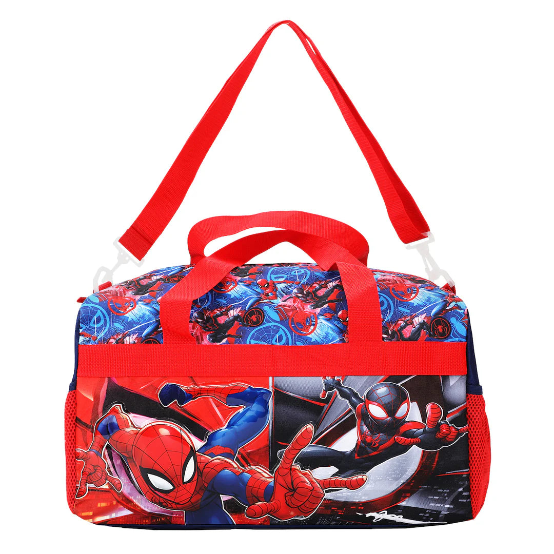 Spider-Man 4-Piece Duffel Drawstring Backpack Water Bottle and Utility Case Blue Youth Duffle Bag Set