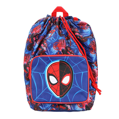 Spider-Man 4-Piece Duffel Drawstring Backpack Water Bottle and Utility Case Blue Youth Duffle Bag Set