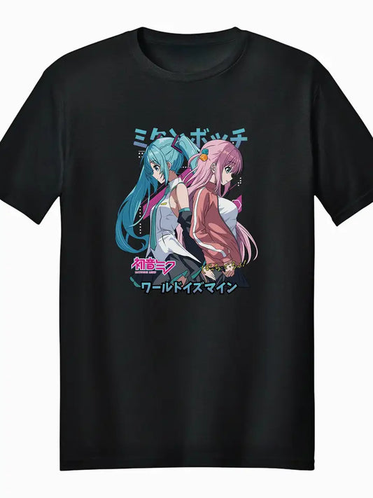 Hatsune Miku & Sakura Miku Duo Black Adult Short Sleeve Tee