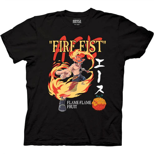 One Piece - Fire Fist Ace Flame Flame Fruit Black Adult Short Sleeve Tee