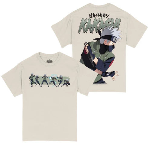 Naruto Shippuden - Kakashi Action Poses Tan Adult Short Sleeve Tee