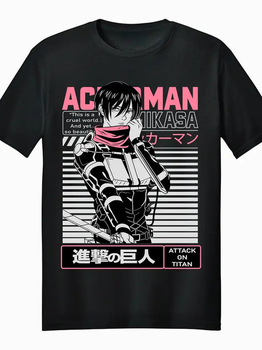 Attack On Titan Mikasa Ackerman Battle Suit Black Adult Short Sleeve Tee